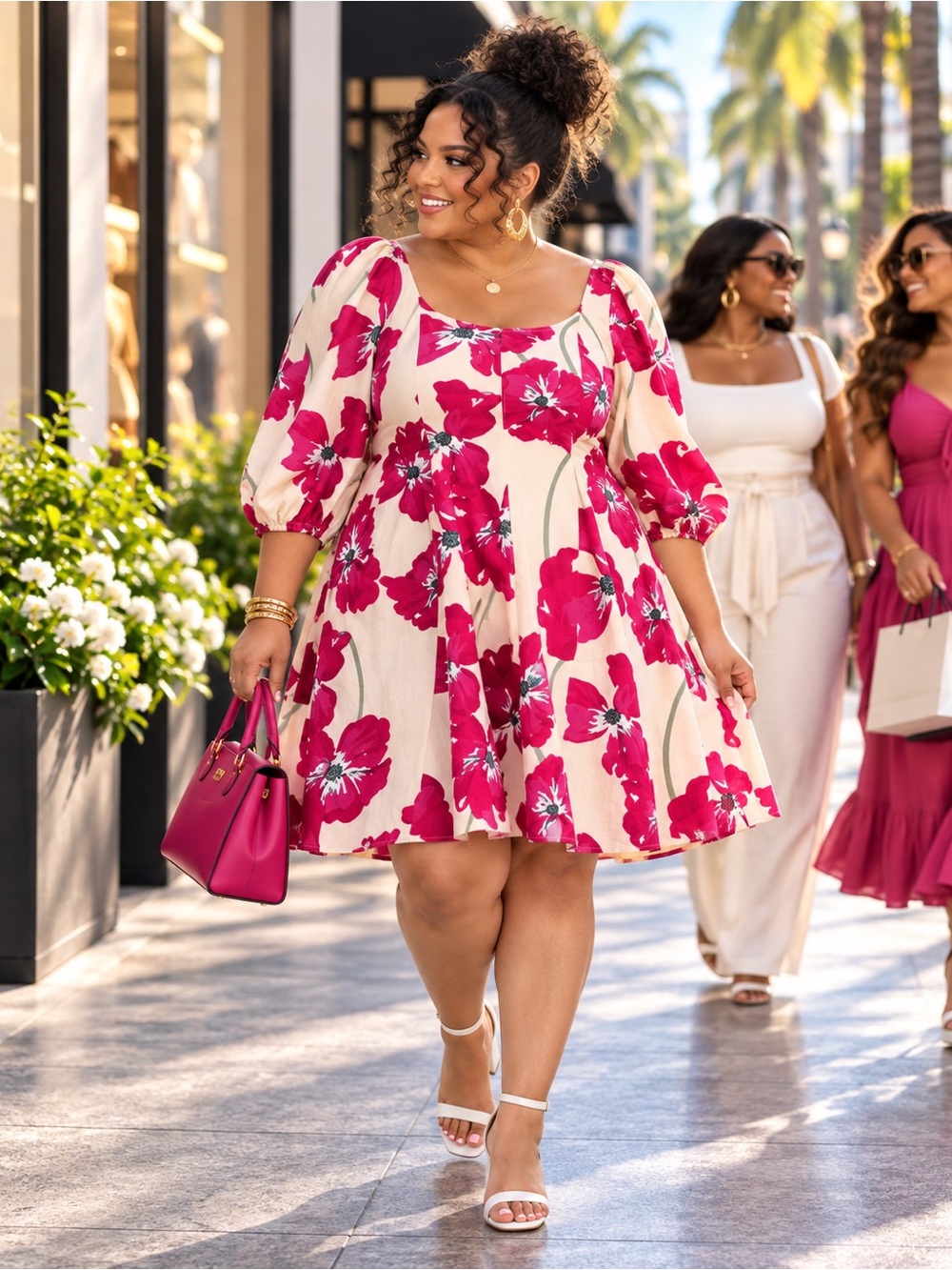 Ava & Viv NWT Cream and Pink Floral A-Line Midi Dress Size XXL